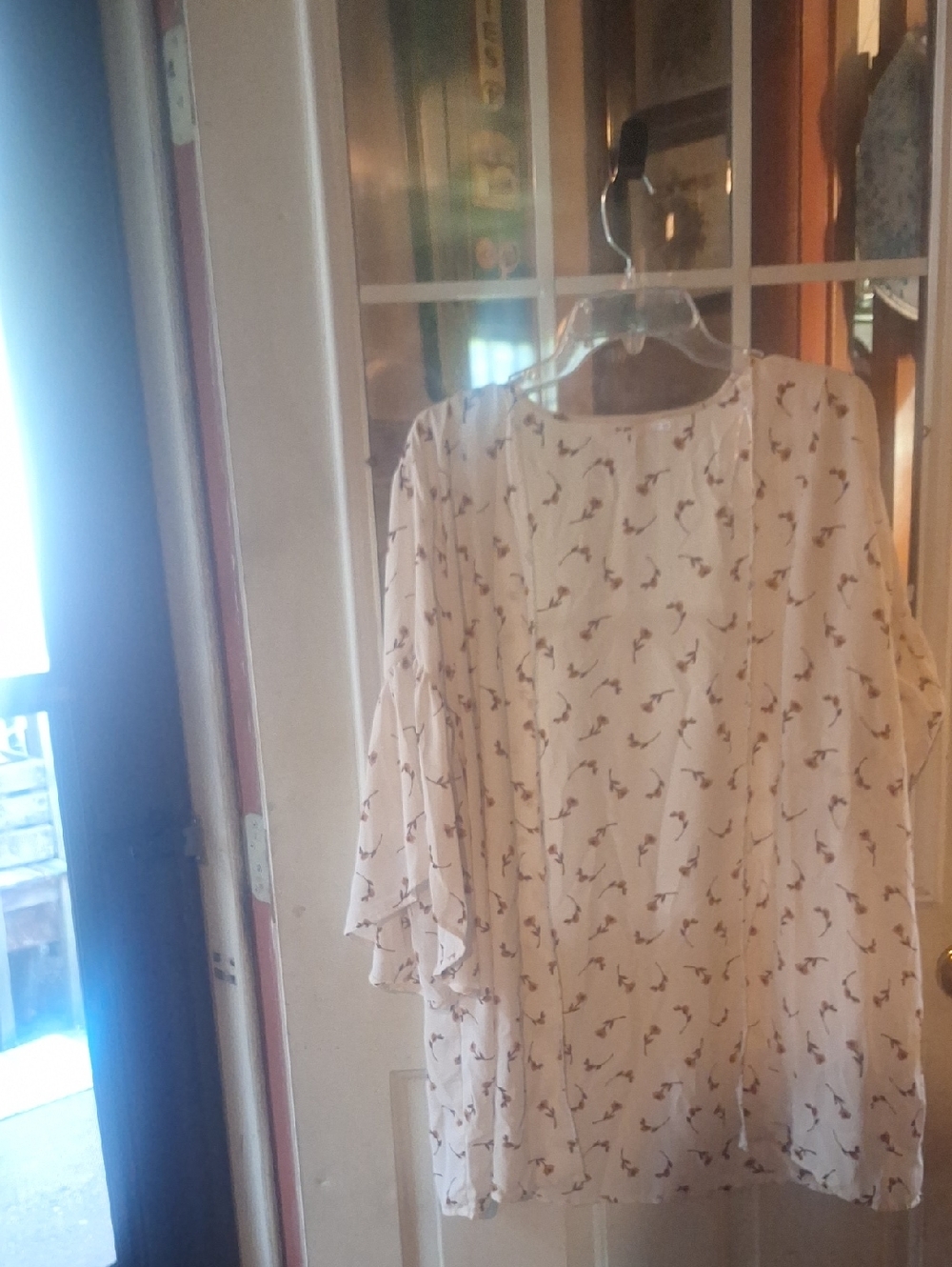 Mi Ami Cream Blouse with Brown Floral Print Kimono